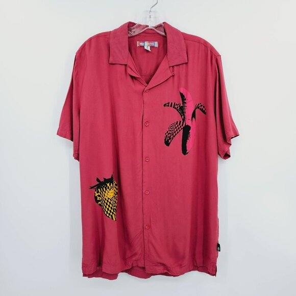 Urban Outfitters Camp Shirt S Rose Pink Pop Art Graphic Collared Button Up Fruit - Picture 1 of 15